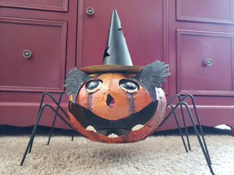Metal Pumpkin Spider Tea light Holder-Halloween Decor
