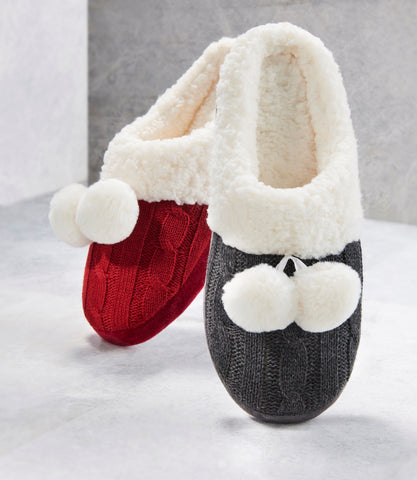 Pom Pom Slippers-Grey