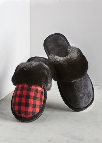 Plaid & Fur Slippers